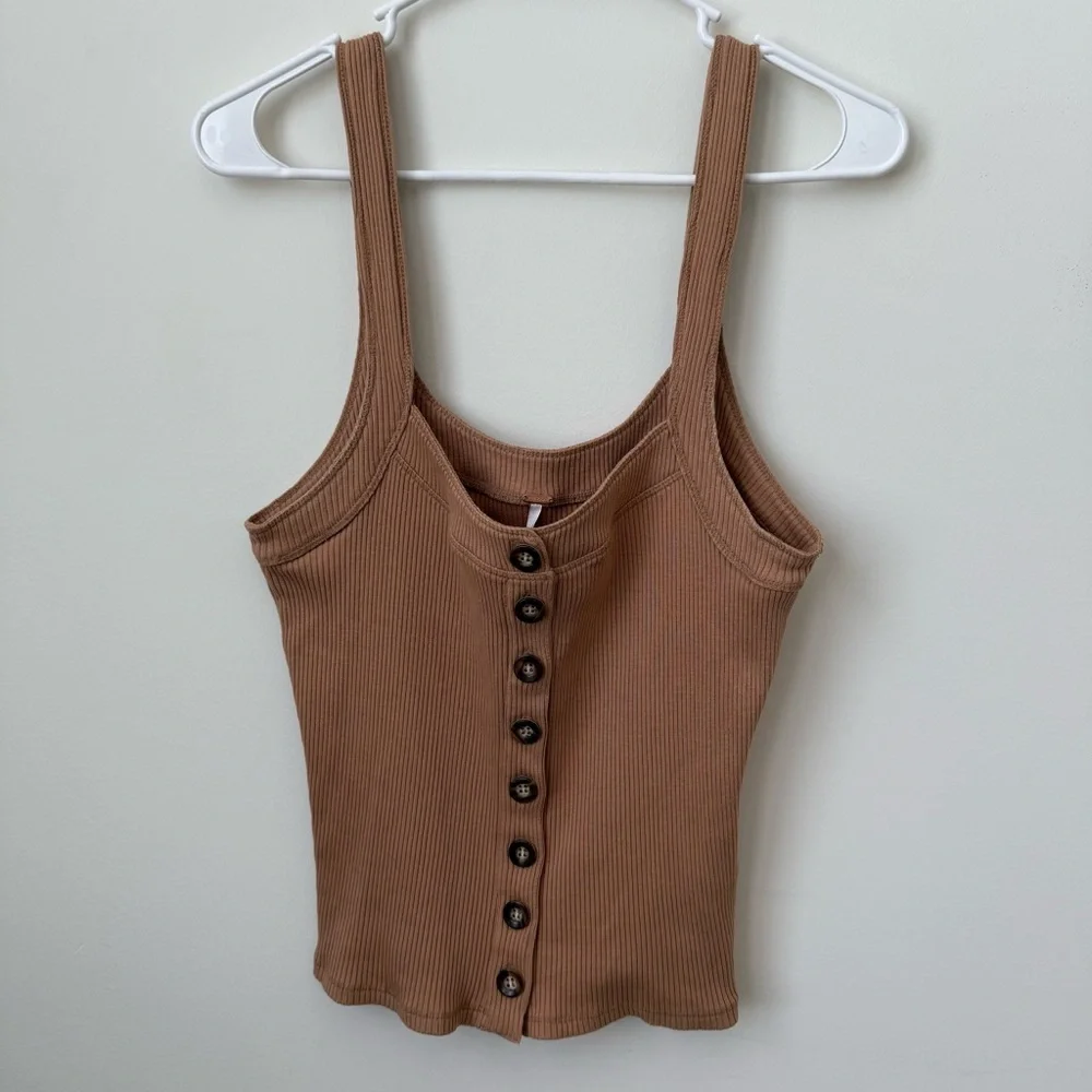 Free‎ People Bridgette Tank Camel Ribbed Button Front Nude Size Large